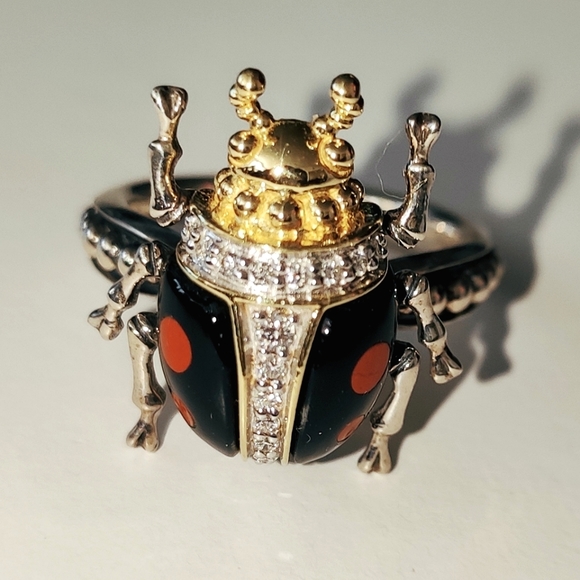 LAGOS Rare Wonders Ladybug Beetle Diamond Gold Silver Gemstone Ring Sz 7 - Picture 6 of 16